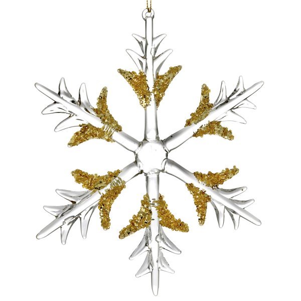 Χριστουγεννιάτικη Κρεμαστή Γυάλινη Χιονονιφάδα, με Χρυσό Στρας (19cm)